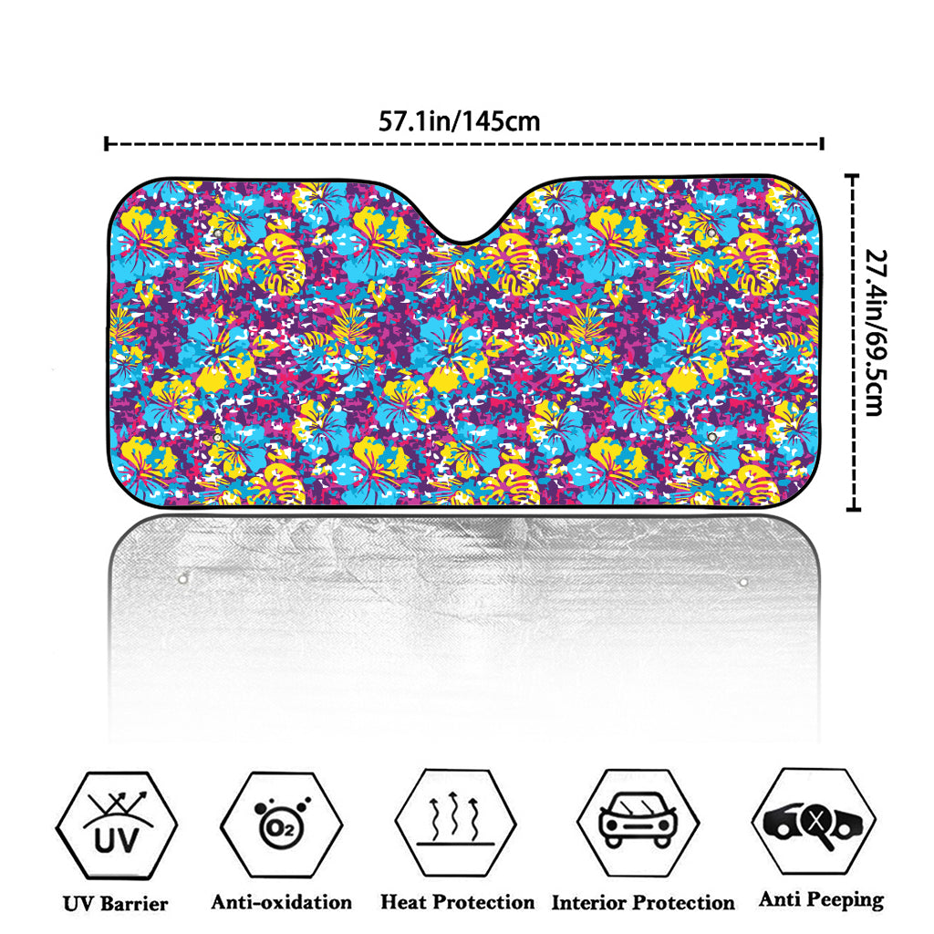 Colorful Aloha Camouflage Flower Print Car Windshield Sun Shade