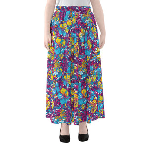 Colorful Aloha Camouflage Flower Print Chiffon Maxi Skirt