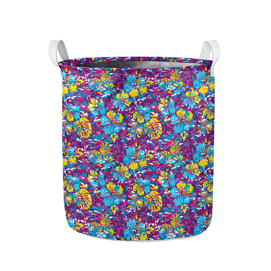 Colorful Aloha Camouflage Flower Print Collapsible Laundry Basket