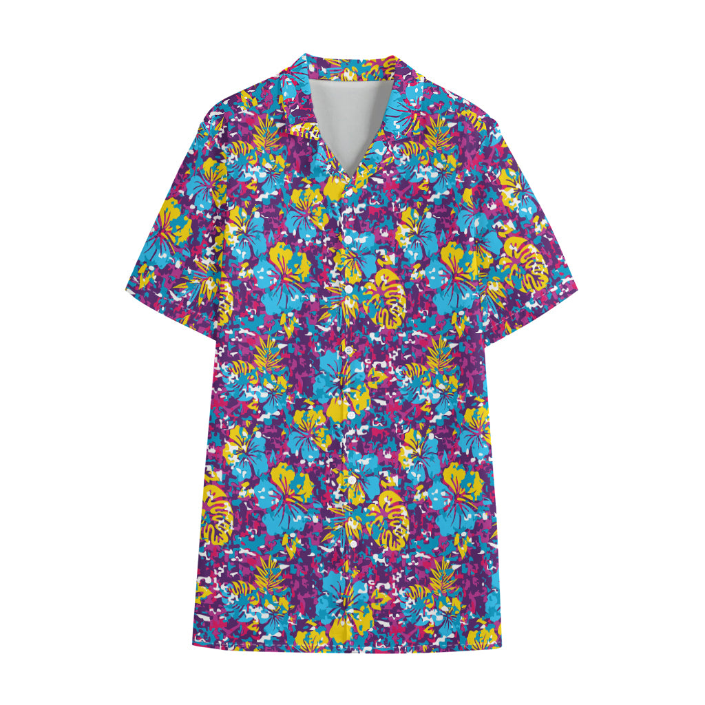 Colorful Aloha Camouflage Flower Print Cotton Hawaiian Shirt