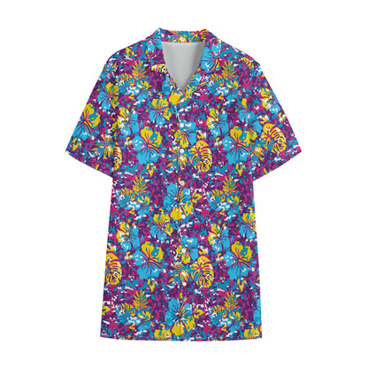 Colorful Aloha Camouflage Flower Print Cotton Hawaiian Shirt
