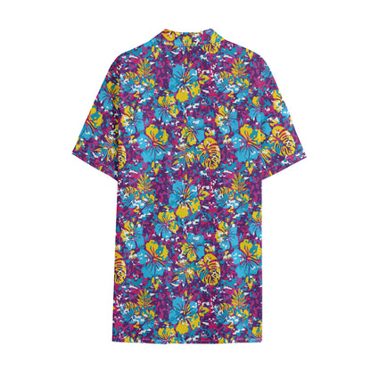 Colorful Aloha Camouflage Flower Print Cotton Hawaiian Shirt