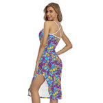 Colorful Aloha Camouflage Flower Print Cross Back Cami Dress
