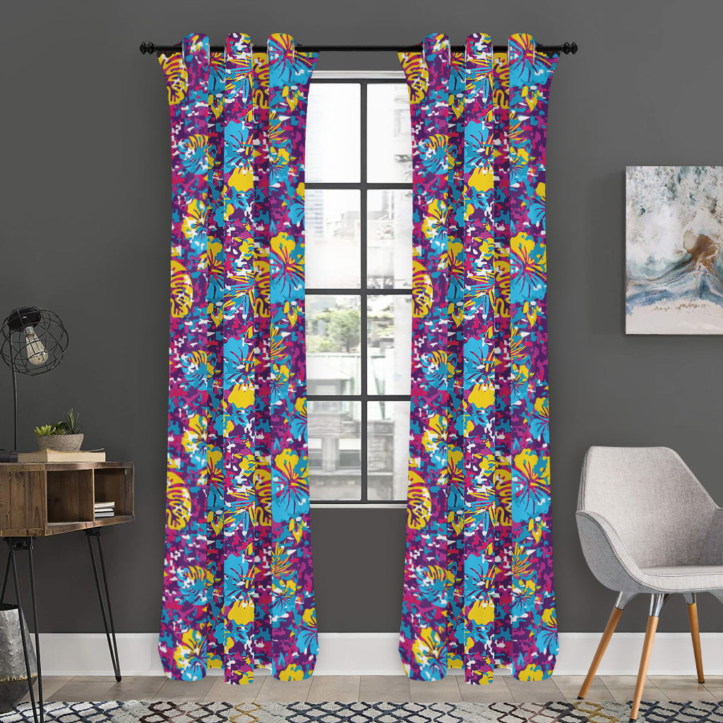 Colorful Aloha Camouflage Flower Print Curtain