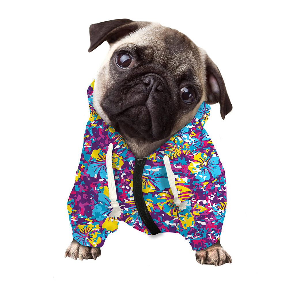 Colorful Aloha Camouflage Flower Print Dog Zip Up Hoodie