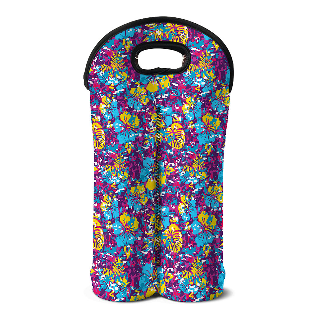Colorful Aloha Camouflage Flower Print Double Neoprene Wine Tote