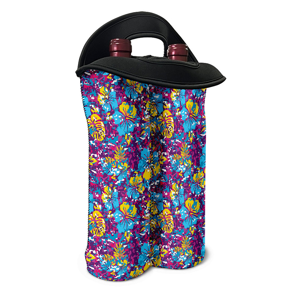 Colorful Aloha Camouflage Flower Print Double Neoprene Wine Tote