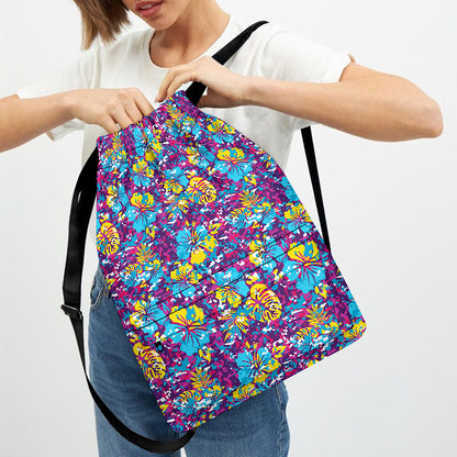 Colorful Aloha Camouflage Flower Print Drawstring Backpack