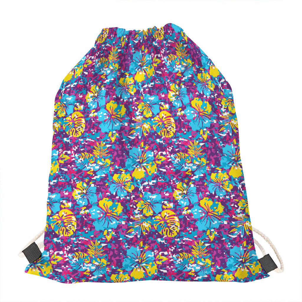 Colorful Aloha Camouflage Flower Print Drawstring Bag