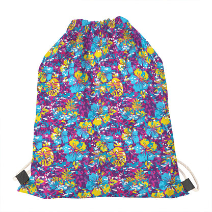 Colorful Aloha Camouflage Flower Print Drawstring Bag