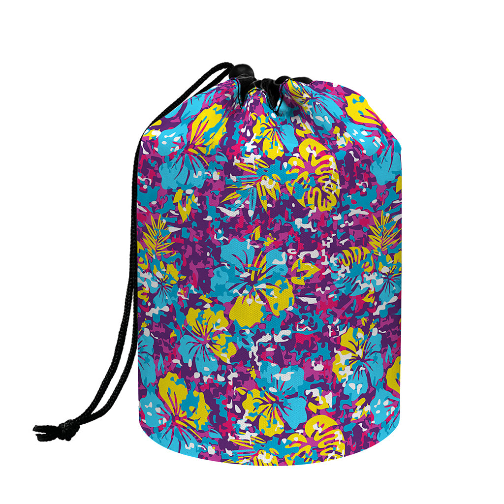 Colorful Aloha Camouflage Flower Print Drawstring Makeup Bag