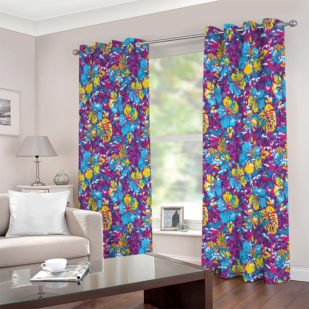 Colorful Aloha Camouflage Flower Print Extra Wide Grommet Curtains