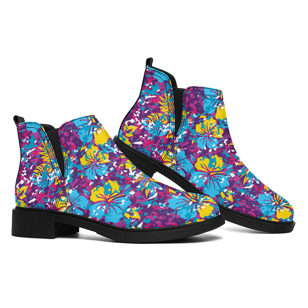 Colorful Aloha Camouflage Flower Print Flat Ankle Boots