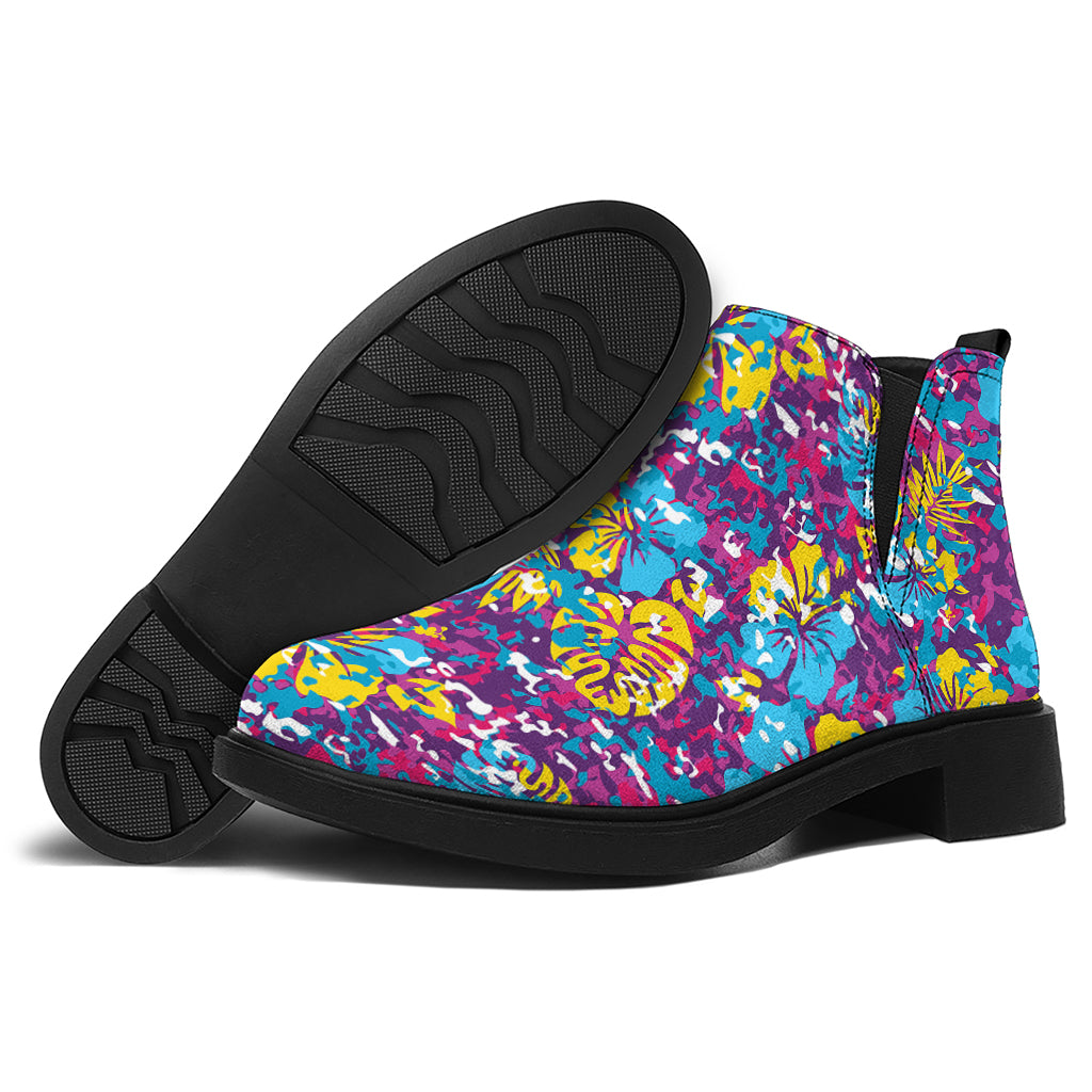 Colorful Aloha Camouflage Flower Print Flat Ankle Boots