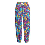 Colorful Aloha Camouflage Flower Print Fleece Lined Knit Pants