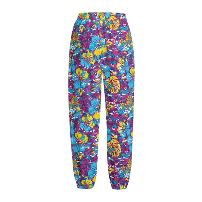 Colorful Aloha Camouflage Flower Print Fleece Lined Knit Pants