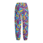 Colorful Aloha Camouflage Flower Print Fleece Lined Knit Pants