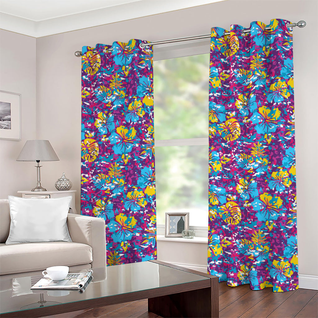 Colorful Aloha Camouflage Flower Print Grommet Curtains