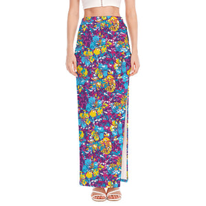 Colorful Aloha Camouflage Flower Print High Slit Maxi Skirt