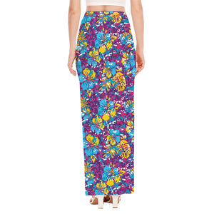 Colorful Aloha Camouflage Flower Print High Slit Maxi Skirt