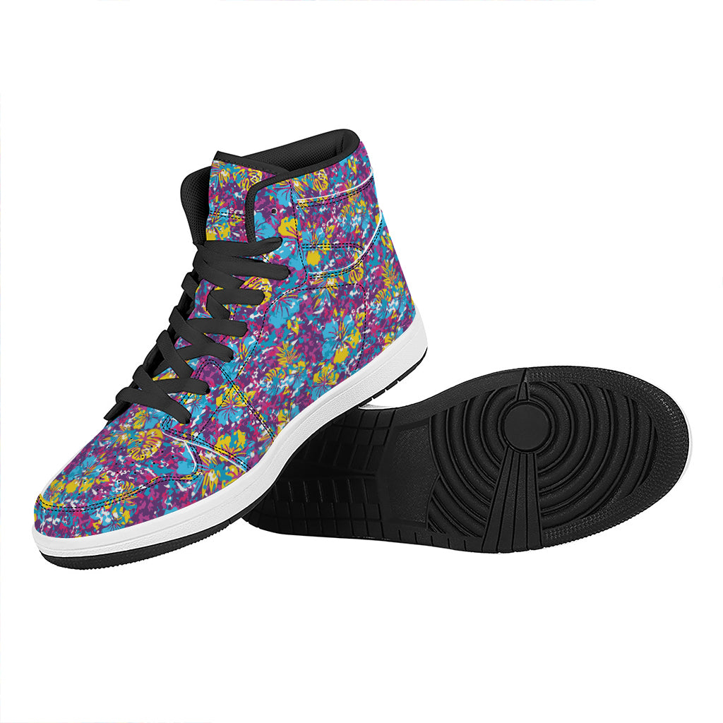 Colorful Aloha Camouflage Flower Print High Top Leather Sneakers