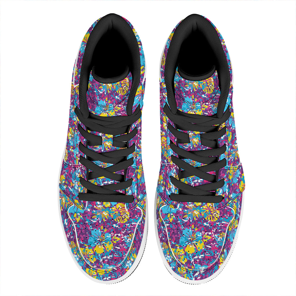 Colorful Aloha Camouflage Flower Print High Top Leather Sneakers