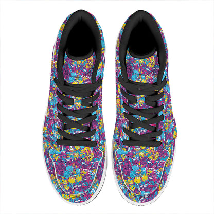 Colorful Aloha Camouflage Flower Print High Top Leather Sneakers