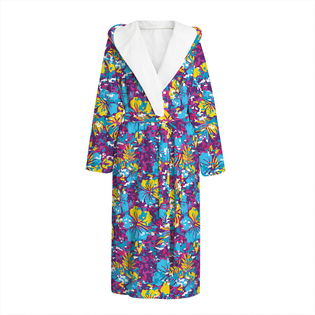 Colorful Aloha Camouflage Flower Print Hooded Bathrobe