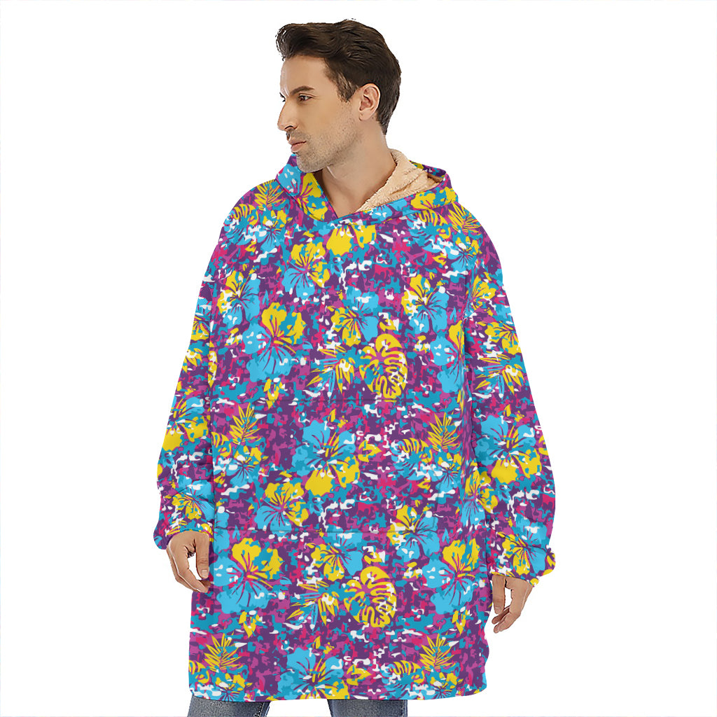 Colorful Aloha Camouflage Flower Print Hoodie Blanket
