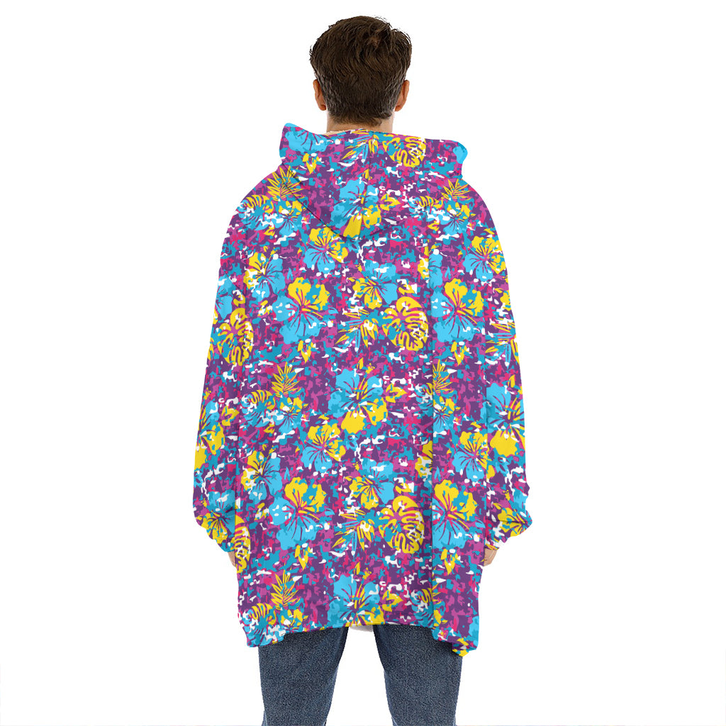 Colorful Aloha Camouflage Flower Print Hoodie Blanket