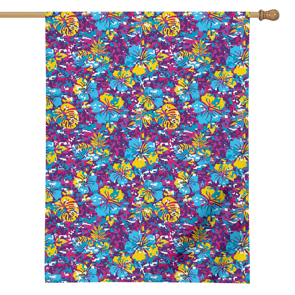 Colorful Aloha Camouflage Flower Print House Flag
