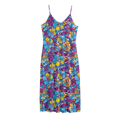 Colorful Aloha Camouflage Flower Print Jersey Midi Cami Dress