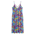 Colorful Aloha Camouflage Flower Print Jersey Midi Cami Dress