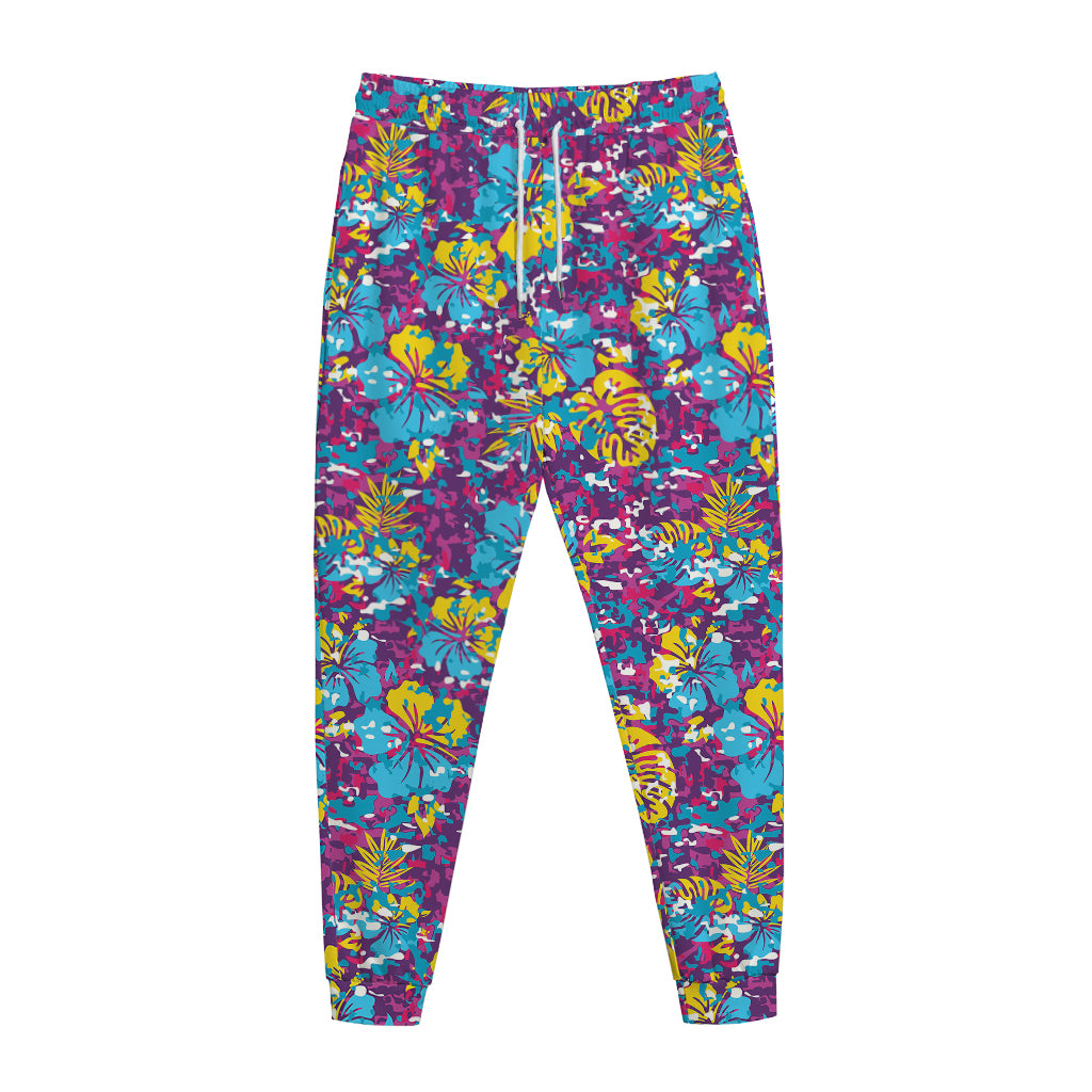 Colorful Aloha Camouflage Flower Print Jogger Pants