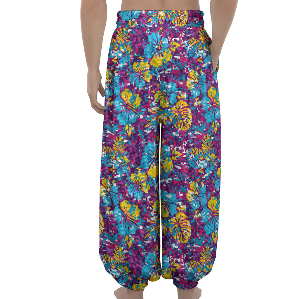 Colorful Aloha Camouflage Flower Print Lantern Pants