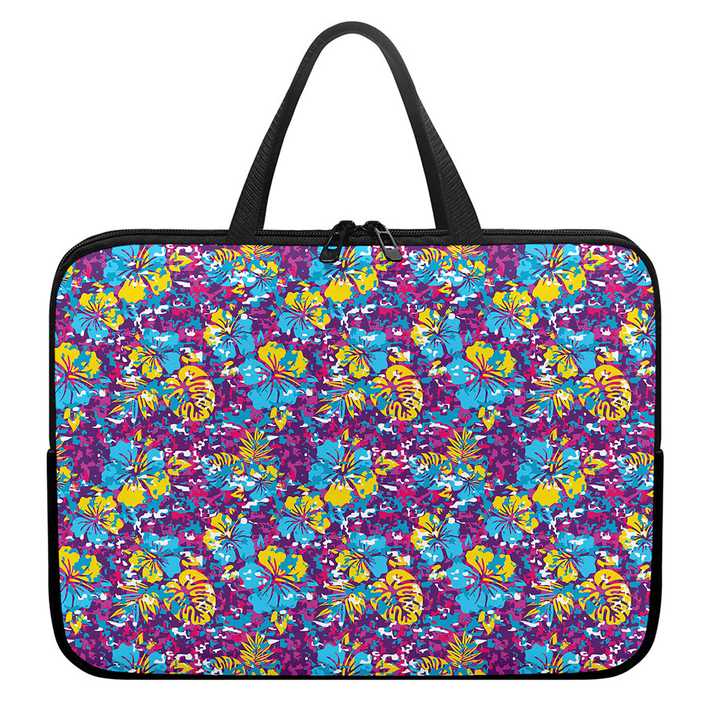 Colorful Aloha Camouflage Flower Print Laptop Sleeve With Handle
