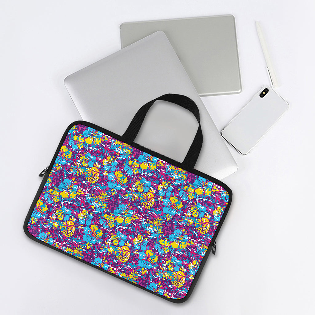 Colorful Aloha Camouflage Flower Print Laptop Sleeve With Handle