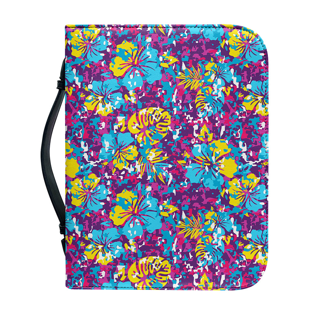 Colorful Aloha Camouflage Flower Print Leather Bible Cover