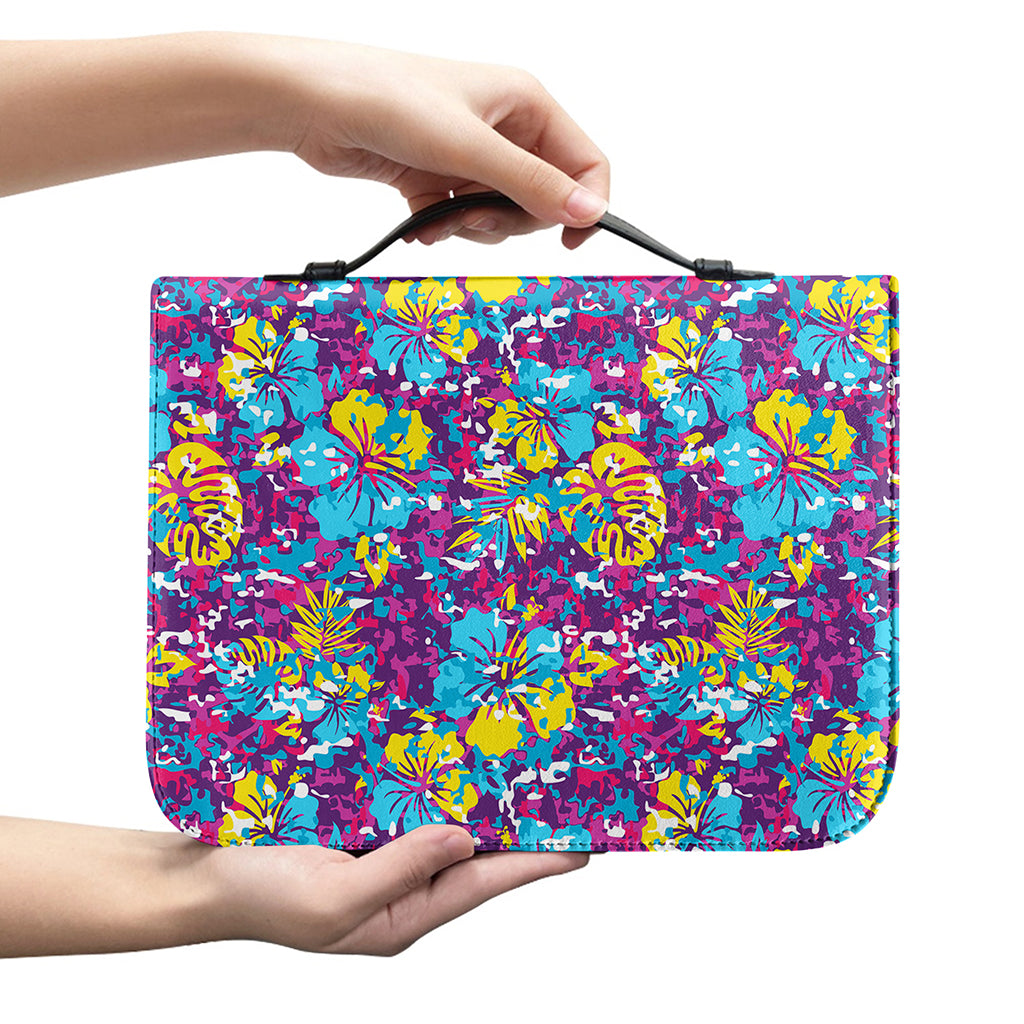 Colorful Aloha Camouflage Flower Print Leather Bible Cover