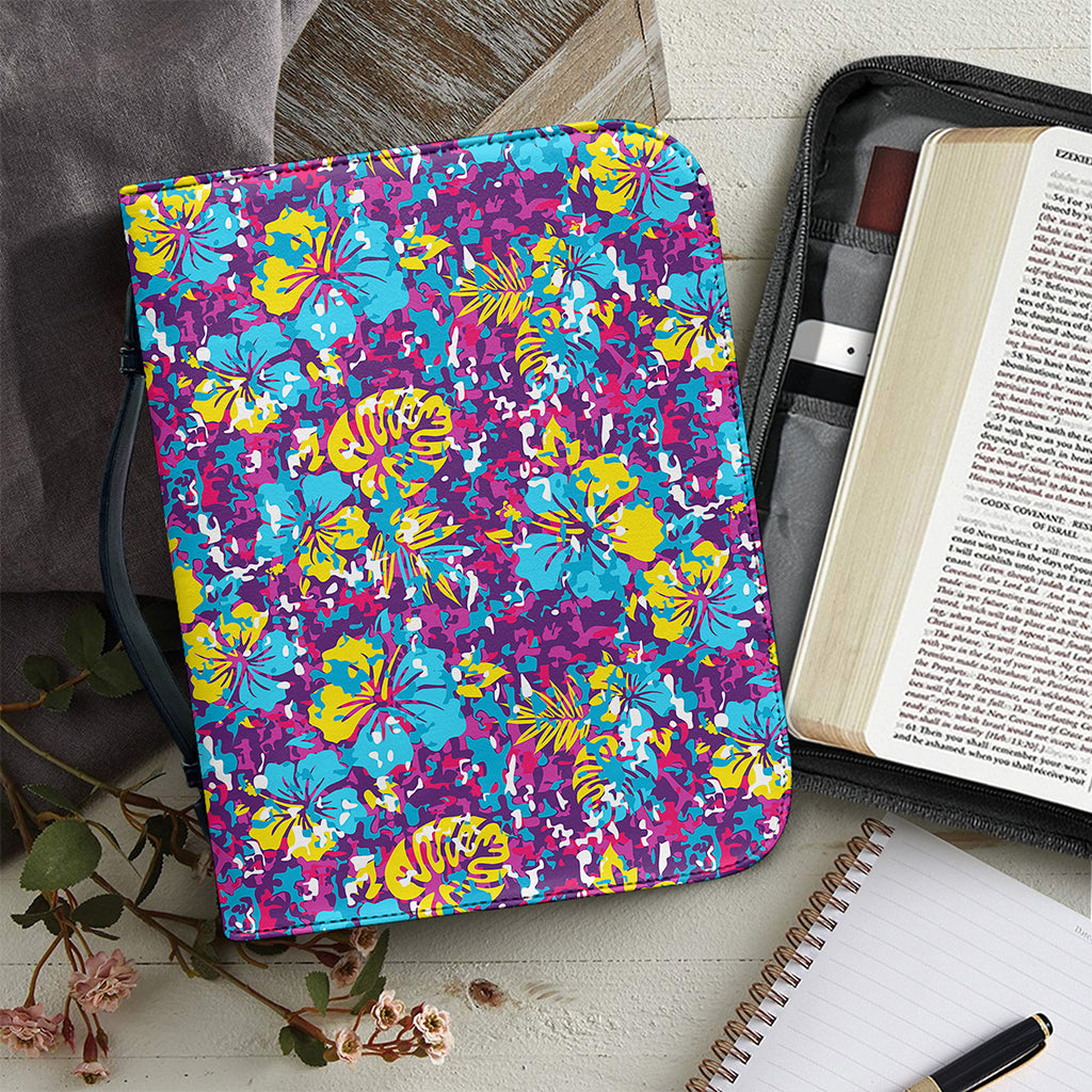 Colorful Aloha Camouflage Flower Print Leather Bible Cover