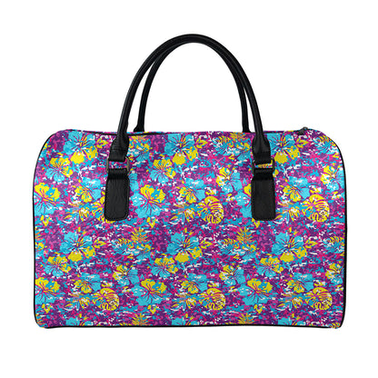 Colorful Aloha Camouflage Flower Print Leather Duffle Bag