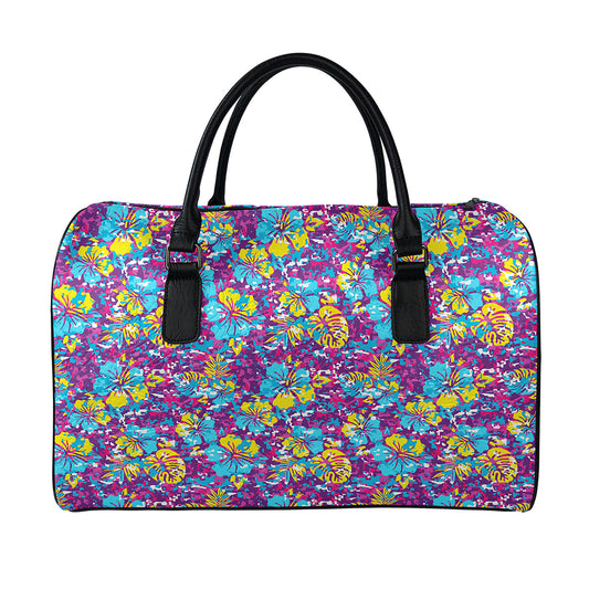 Colorful Aloha Camouflage Flower Print Leather Duffle Bag