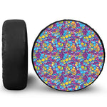 Colorful Aloha Camouflage Flower Print Leather Spare Tire Cover