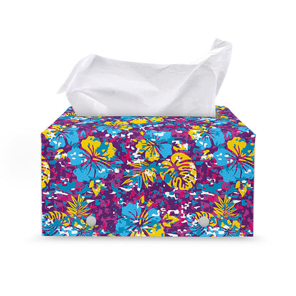 Colorful Aloha Camouflage Flower Print Leather Tissue Box Cover