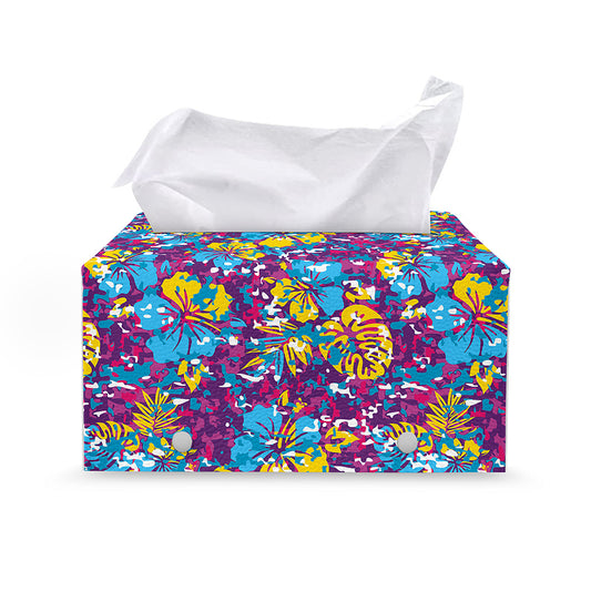 Colorful Aloha Camouflage Flower Print Leather Tissue Box Cover