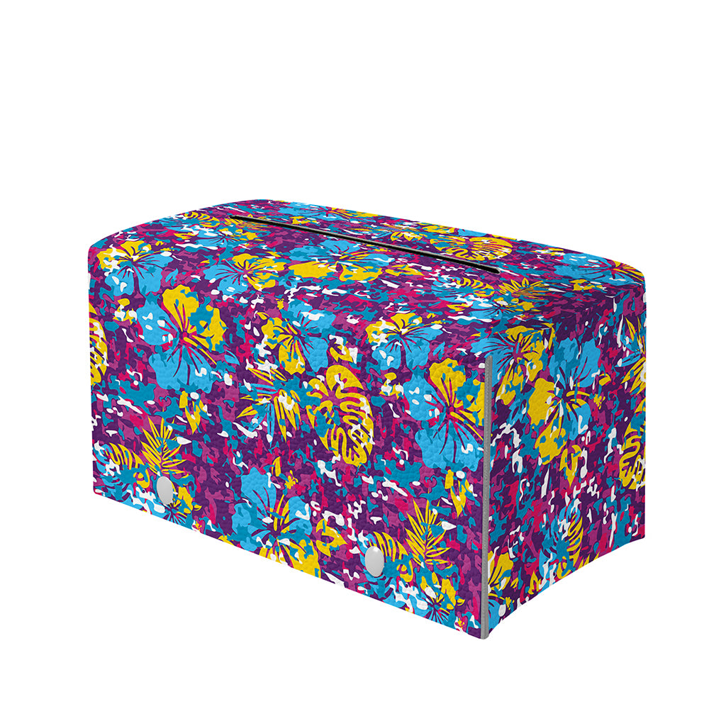 Colorful Aloha Camouflage Flower Print Leather Tissue Box Cover