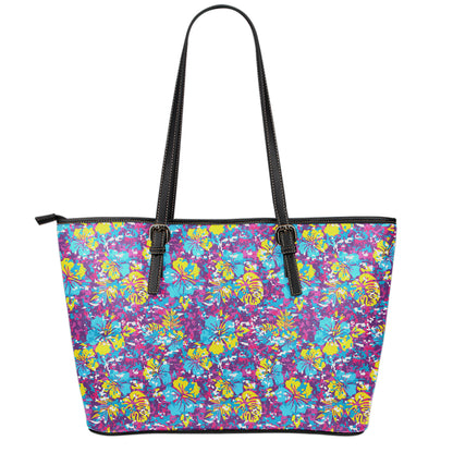 Colorful Aloha Camouflage Flower Print Leather Tote Bag