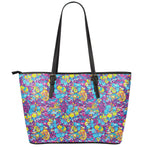 Colorful Aloha Camouflage Flower Print Leather Tote Bag