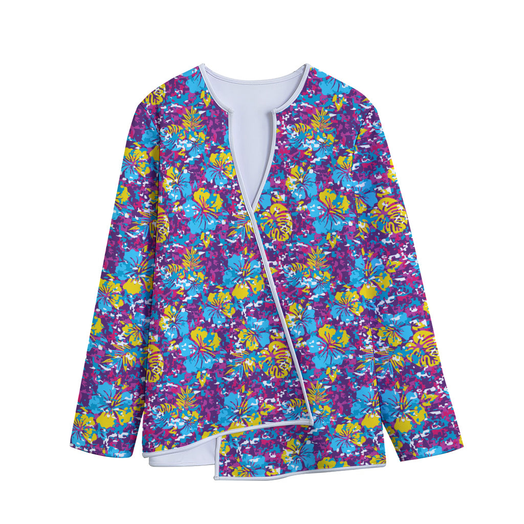 Colorful Aloha Camouflage Flower Print Long Sleeve Short Coat