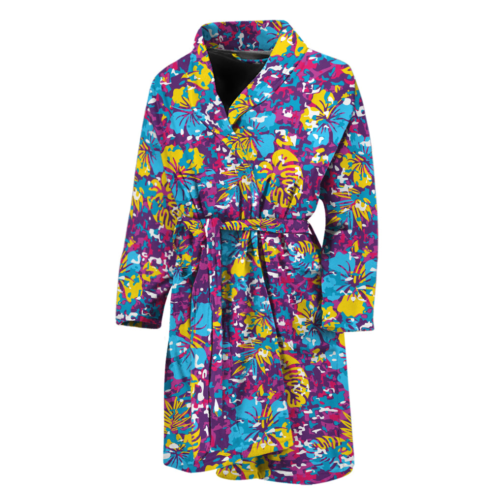 Colorful Aloha Camouflage Flower Print Men's Bathrobe